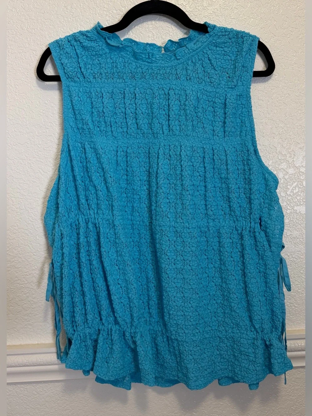 Free People Turquoise Textured Side-Tie Boho Cinch Me Top